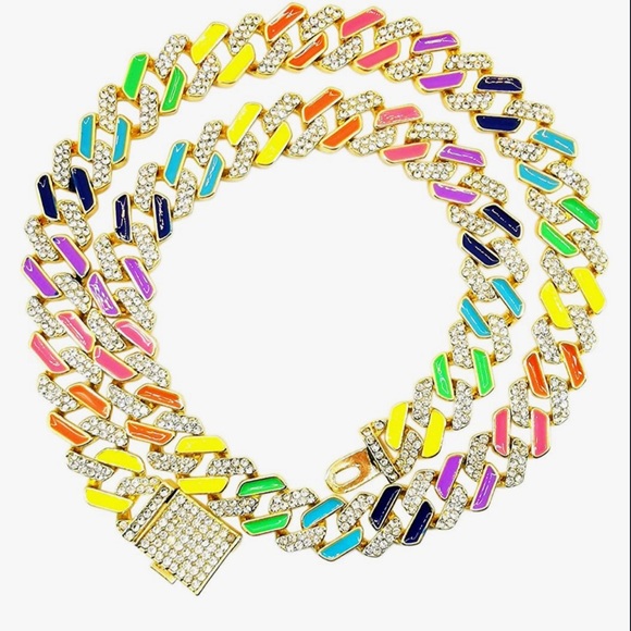 Hottest Cuban Link custom Chain w/ colorful enamel Bestseller Best Gift for men! - Picture 5 of 8
